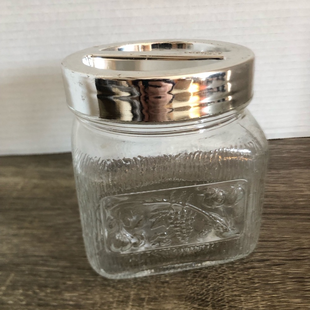 Vtg Italian Glass Fruit Patterned Jar with Lid